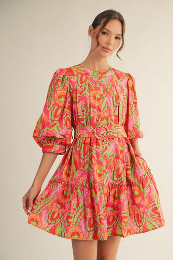 Jodifl Geo Floral Belted Dress in Multi