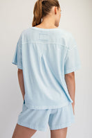 Rae Mode Pigment Washed Cotton Top and Short Set in Light Blue