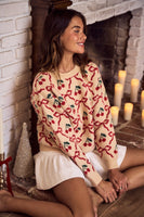 So Me Cherry Ribbon Pattern Knit Sweater in Beige