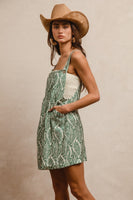 BiBi Floral Print Short Overalls in Sage