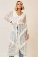 Cozy Co. Tiered Ruffled Lace Duster in Off White