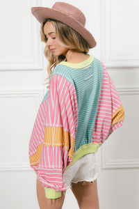 BiBi OVERSIZED Mix n Match Striped Top in Blue/Pink