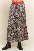 J.nna Leopard Print Satin Mini Skirt with Contrasting Stripes in Leopard