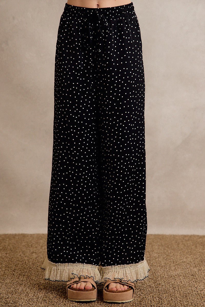 パンツ llic Dot Trouser 30 So Me Polka Dot Wide-Leg Pants With Lace Hem in Black – June Adel