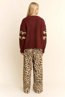 Davi & Dani Leopard Pants with Contrasting Lace Stripe in Taupe Leopard