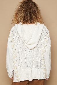 POL Solid Color Chenille Sweater with Weaved Fabric Detail in Cream ON ORDER