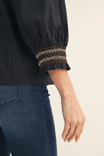 Load image into Gallery viewer, Jodifl Embroidered Scallop V Neckline Solid Top in Black
