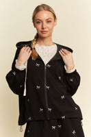 Davi & Dani Solid Color Jacket with Ribbon Embroidery in Black