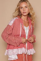 POL Contrasting Fabric Hooded Jacket in Raspberry Rose