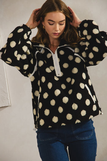 LovLov Fleece Polka Dot Jacket in Black