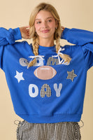 Main Strip Game Day Patchwork Top in Royal Blue