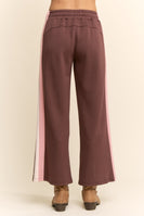 Davi & Dani Side Stripe Wide Leg Pants in Brown Pink