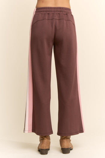 Davi & Dani Side Stripe Wide Leg Pants in Brown Pink
