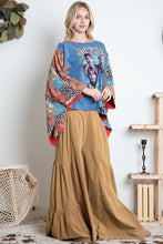 Load image into Gallery viewer, BlueVelvet The Beatles Print Top with Mixed Print Sewn Poncho Sleeves in Dusty Blue
