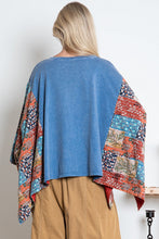 Load image into Gallery viewer, BlueVelvet The Beatles Print Top with Mixed Print Sewn Poncho Sleeves in Dusty Blue
