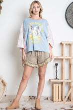 Load image into Gallery viewer, BlueVelvet Eagle Print Top with Mixed Print Sewn Poncho Sleeves in Light Blue
