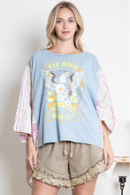 Load image into Gallery viewer, BlueVelvet Eagle Print Top with Mixed Print Sewn Poncho Sleeves in Light Blue
