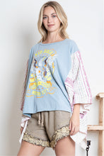 Load image into Gallery viewer, BlueVelvet Eagle Print Top with Mixed Print Sewn Poncho Sleeves in Light Blue
