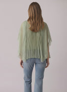 Lena Pleated Flowy Cape Blouse in Sage