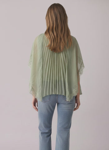 Lena Pleated Flowy Cape Blouse in Sage