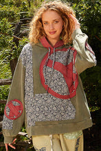 Load image into Gallery viewer, POL Peace Patched Hooded Top in Dried Moss
