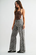 Load image into Gallery viewer, Mica Denim High Rise High-Rise Wide Leg Frayed Hem Leopard Pants in Schooner
