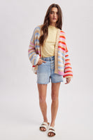 Wishlist Multi Stripe Sweater Cardigan in Red/Sky