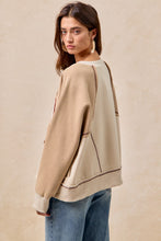 Load image into Gallery viewer, BiBi Color Block Fleece Top with Heart Football Patched Front in Oatmeal/Latte
