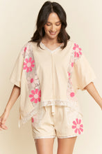 Load image into Gallery viewer, Davi &amp; Dani OVERSIZED Knit and Lace Top with Flower Patches in Beige Multi
