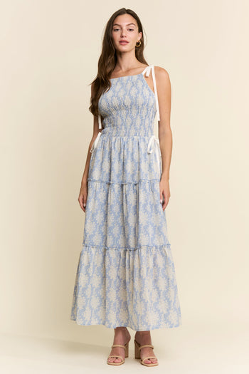 J.nna Floral Print Maxi Dress in Pastel Blue