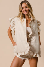 Load image into Gallery viewer, BiBi Solid Color Puff Vest with Ruffle Details in Sand
