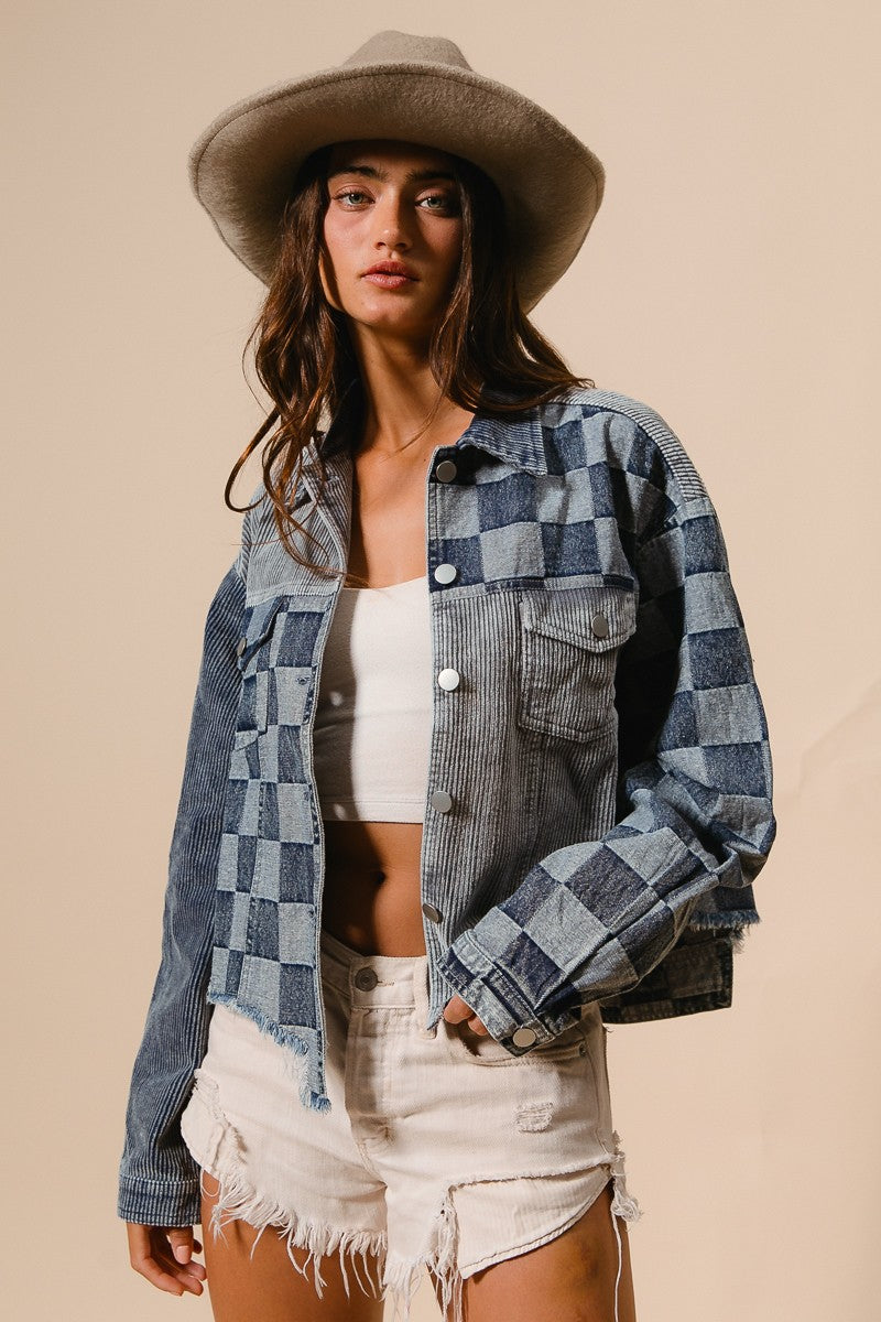 BiBi Corduroy and Checker Denim Mix n Match Jacket – June Adel