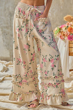Load image into Gallery viewer, BiBi Flower Printed Twill Ruffled Detail Wide Pants in Cream
