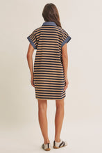 Load image into Gallery viewer, In February Yacht Club Relaxed Fit Casual Stripe Polo Mini Dress in Navy/Latte
