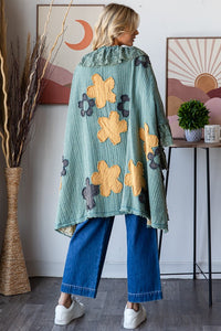 Oli & Hali OVERSIZED Flower Patched Open Front Cardigan in Sage