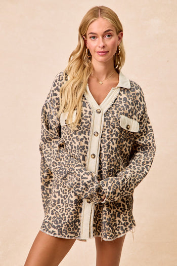 BiBi OVERSIZED Thermal Knit Shacket in Leopard