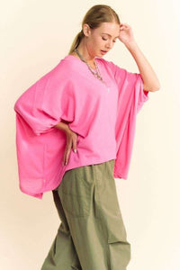 Davi & Dani OVERSIZED Solid Color Top with Azalea Pink