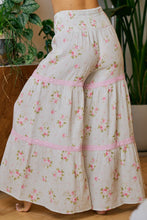 Load image into Gallery viewer, BiBi Smocked Waistband Rose Printed Gauze Lace Trim Detailed Pants in Taupe/Blush
