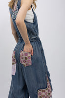 BlueVelvet Mixed Print Patchwork Romper in Denim