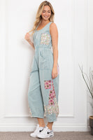 BlueVelvet Mixed Print Patchwork Romper in Dusty Sky