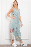 BlueVelvet Mixed Print Patchwork Romper in Dusty Sky