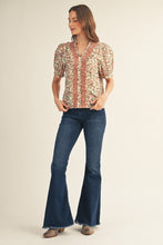 Load image into Gallery viewer, Jodifl Ruffle Detail Button Down Floral Top in Taupe
