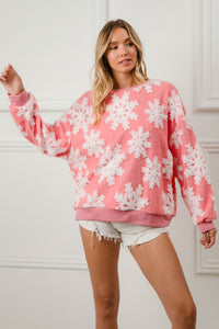 BiBi Christmas Snowflake Pullover Top in Pink