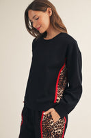 Jodifl Side Animal Contrast Accent Casual Sweatshirt in Black