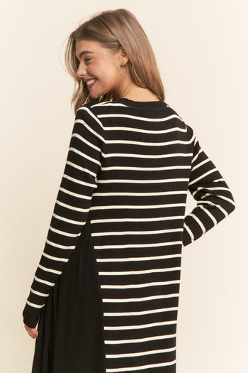 J.nna Color Block Striped and Solid Maxi Dress in Black White S J.nna Color Block Striped and Solid Maxi Dress in Black White S