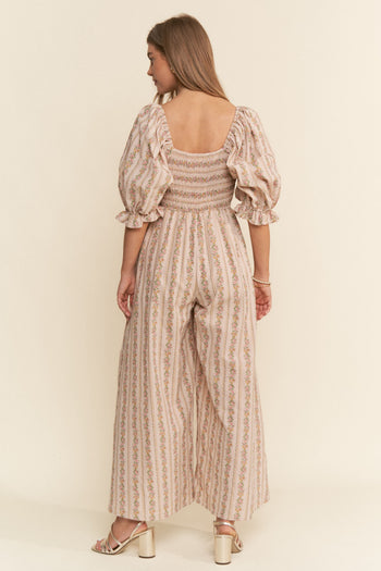 J.nna Floral Striped Pattern Jumpsuit in Vintage Floral Pink