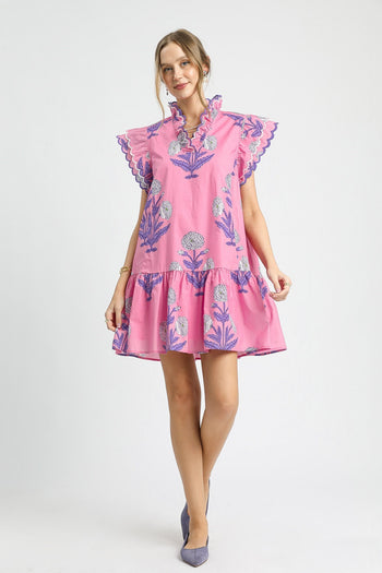 Umgee Bold Floral Print Mini Dress in Pink Mix
