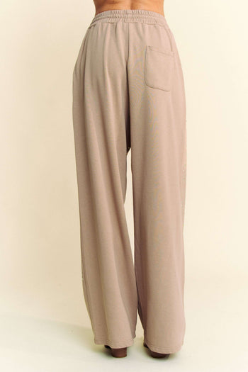 Davi & Dani Stone Embellished Wide Leg Pants in Sand