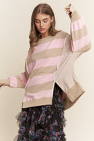 J.nna OVERSIZED Striped and Gingham Sweatshirt in Strawberry Shortcake