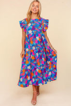 Load image into Gallery viewer, Haptics Tropical Floral Print Tiered Maxi Dress in Blue/Fuchsia/Orange
